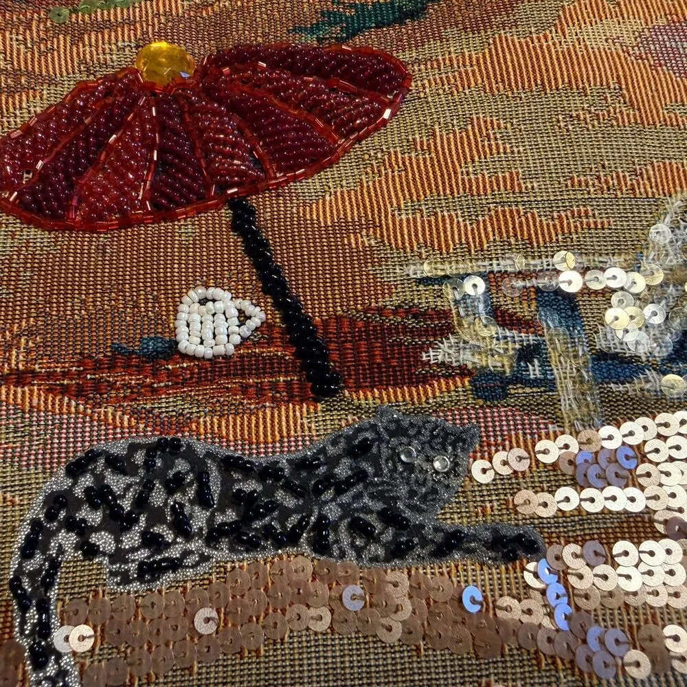 Mary Frances Leopard Beach Tapestry Beaded Sequin Tote Bag Mirror Magnetic Snap - Picture 13 of 13